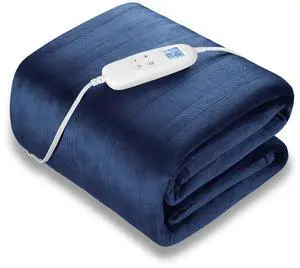 Electric Heated Blanket Queen Size 84" x 90" | 6 Heating Levels & 8h Auto Timer | Full Body Fast Heating and Ultra Soft Flannel, Machine Washable Bed Sofa Home Office Use, Blue