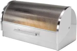 Stainless Steel Roll Top Bread Box for Kitchen Countertop with Tempered Glass Lid - Fits Multiple Large Loaves of Bread and Other Freshly Baked Goods Including Cookies, Bagels, Muffins