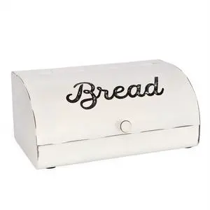 Rustic White Bread Box; Farmhouse Vintage Enamelware Countertop Bread Bin