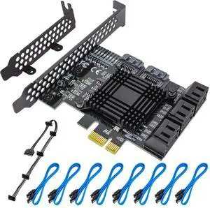 PCIe 8-Port SATA Controller Card (6 Gbps, Compatible with Windows, MAC, Linux) with 8 SATA Cables and Low Profile Bracket