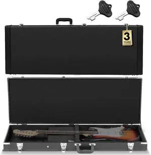 HardShell Wood Case Electric Hard Rectangle Shaped Guitar Case Hardshell for Standard Electric Guitars with Lock Latch Keys Black CY0209
