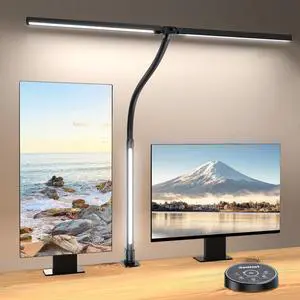 LED Desk Lamp with Clamp,Architect Desk Lamp for Home Office,24W Ultra Bright with RGB Atmosphere Lighting,Remote Control,5 Color Modes & 5 Dimmable Eye Protection for Monitor Studio Reading