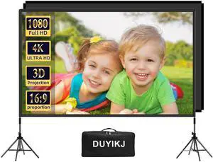 Projector Screen and Stand 120 inch, Portable Black Backing Projector Screen Indoor Outdoor 16:9 4K HD Wrinkle-Free and Four-Legged Frame Movie Screen with Carry Bag for Backyard Movie Night