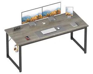 54 Inch Computer Desk Home Office Desk, Gaming Writing Work from Home Study Desk, Modern Simple Design, Large Legroom, Sturdy Metal Frame, Grey Oak