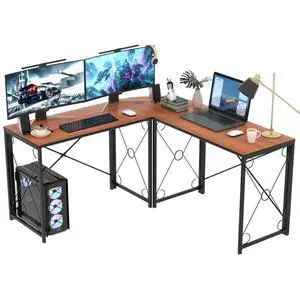 59" L Shaped Computer Desk, Corner Computer Desk, Sturdy Home Office Computer Table for Small Space, Writing Desk, Larger Gaming Desk Workstation, Rustic Brown