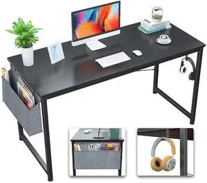 Computer Desk 47" Office Desks Writing Study Desk Modern Simple PC Laptop Notebook Table with Storage Bag and Iron Hook for Home Office Workstation, Black