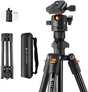 64 inch/163 cm Camera Tripod,Lightweight Travel Outdoor DSLR Tripods with 360 Degree Ball Head Load Capacity 17.6 lbs/8 kg,Cellphone Clip for Smartphone Live Streaming Vlog O234A1+BH-36