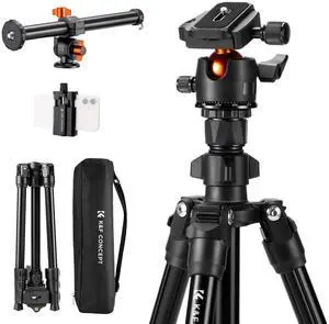 76 inch Camera Tripod with Rotatable Multi-Angle Center Column,Lightweight Travel Outdoor DSLR Tripods with 360 Degree Ball Head Load Capacity 8kg/17.6lbs, Cellphone Clips for Smartphone