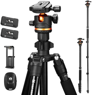 K&F CONCEPT 76" Camera Tripod with Ball Head, Travel Tripod and Monopod | Phone Holder & BT Remote, 17.6 lb Load, 21"-76" Height, Flip-Lock Leg, Aluminum Tripod for Camera and Phone, O275A5+BH-36 K&F CONCEPT 76" Camera Tripod with Ball Head, Travel Tripod and Monopod | Phone Holder & BT Remote, 17.6 lb Load, 21"-76" Height, Flip-Lock Leg, Aluminum Tripod for Camera and Phone, O275A5+BH-36