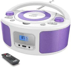 CD Radio Portable CD Player Boombox with Bluetooth,FM Radio,Remote Control,USB Input and 3.5mm AUX Headphone Jack,CD-R/CD-RW/MP3/WMA Playback,AC/Battery Powered