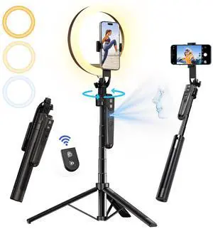70.9" Auto Face Tracking Tripod with 360 Rotation & 10" Ring Light, Phone Tripod & Selfie Stick with Remote for Cell Phone 4"-7", Motion Sensor for Live Stream Vlog Video Recording