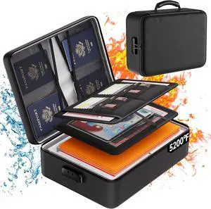 DocSafe 5200°F Document Organizer with Lock,Upgraded Heat Insulated FireproofWaterproof Box 8 Layers File Organizer,Portable Home Travel Safe Storage for Important Documents, Files and More