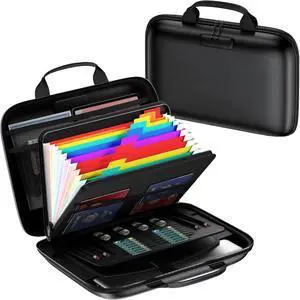 Fireproof Document Box, Hard Case Fireproof File Organizer with Lock and 13 Pocket Accordion File Folder, Portable Safe Box for Home Office Travel to Storage Important Documents Laptop Black
