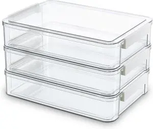 Citylife 3 PCS 9 x 13 Plastic Storage Bins with Lids and Latches, Portable Art Supply Storage Organizer, Paper Storage Box for Organizing A4 Paper, Letters, Documents, Art Supplies, and Crafts