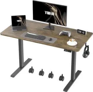 Ywin Electric Height Adjustable Standing Desk with Wheels, 63 x 24 inches Ergonomic Stand Up Desk for Home Office