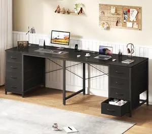 TVU 2 Person Desk with 8 Drawers, Large Home Office Computer Desk with Power Outlets, 78 Inch Long Double Desks for Two People, Black