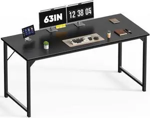 DUMOS 63 Inch Office Computer Desk Modern Simple Style Writing Study Work Table for Home Bedroom - Wood Black