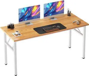 Need Folding Desk, 54 inch Large Computer Desk for Home Office, No Install Needed Study Student Writing Table Desk Workstation, Teak White