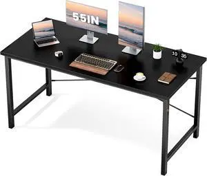 Sweetcrispy Computer Office Desk 55 Inch Student Kids Study Writing Work with Metal Frame Wood Tabletop Modern Simple PC Home Bedroom Table - Black