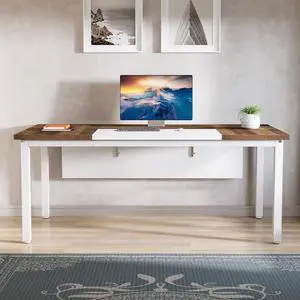 Tribesigns 63 inches Executive Computer Desk, Large Home Office Desk Writing Table for Workstation, Cabinet not Included (Rustic&White, 63-inch)