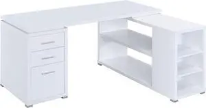 Coaster Home Furnishings - Yvette - Engineered Wood - 3-Drawer Computer Desk with File Cabinet, L-Shaped Desk with 5 Adjustable Compartments and Smooth Top - Home Office - 60-Inch - White - 800516