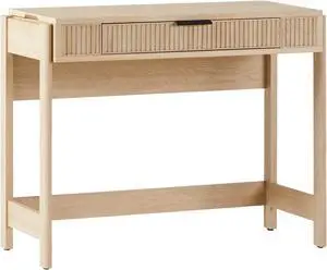 WALKER EDISON Transitional Style Furniture, Reeded Detail, Lift-Top Desk with Drawer and Storage Cubby, Sitting to Standing Desk, Soft Self-Close Desktop, 38W x 16.75D x 30H, Coastal Oak