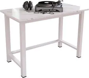 43" Home Office Desk Modern Computer Desk 43.3x23.6x29.5 inches PC Table with Thicken Frame Industrial Style Sturdy Metal Frame Furniture for Writing Gaming Marble White+White