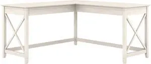 Bush Furniture Key West 60W Modern Farmhouse L Shaped Desk in Linen White Oak | 60-Inch Corner Table for Home Office