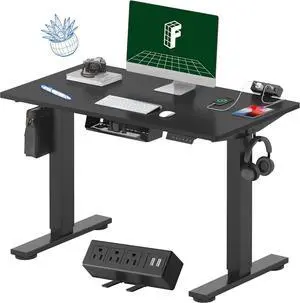 FLEXISPOT EN2 Whole-Piece Standing Desk with Clamp Power Strip, 40 x 24'' Electric Stand Up Height Adjustable Desk with Cable Management (Black Frame + 40" Black Top)