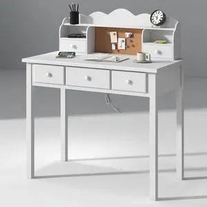 Home Office Furniture Writing Desk, 36 Inch Computer Work Station with Detachable Hutch for Small Place, 5 Drawers(White)