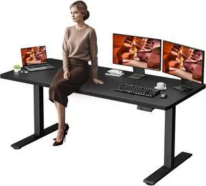 Dual Motor Standing Desk, Large Stand Up Desks, 71x31 Inches Electric Sit Stand Desks, 4 Memory Preset Adjustable Height Computer Table for Home Office with Splice Board (Black)