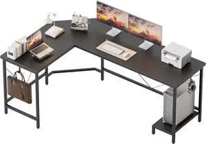L Shaped Desk 66 inch for Home Office, Corner Computer Desk Gaming Desk Wood l Desk with CPU Stand, Study Writing Table(CPU Stand, Black, 66 inch)