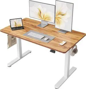 Cubiker Standing Desk, Stand up Height Adjustable Home Office Electric Desk, 48 x 24 Inch Sit Stand Desk with Splice Board, Light Rustic Desktop