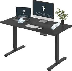 FLEXISPOT E6 Essential Standing Desk Dual Motor 3 Stages Whole-Piece Electric 55x28 Inch Height Adjustable Home Office Desk (Black Frame + Black Desktop, 2 Packages)