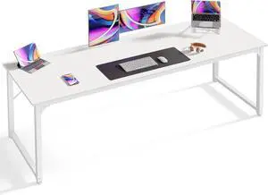 Huuger Computer Desk, 70 Inch Office Desk, Gaming Desk with Storage, Writing Desk Work Desk for Home Office, Study, Long Simple Desk, Large Legroom, Metal Frame, White