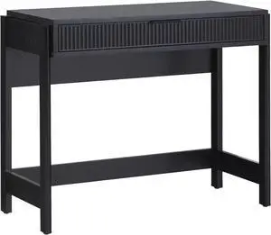 Walker Edison Transitional Office Design, Reeded Drawer Front Detail, Writing Desk with Drawer, Spacious Desktop, Complementary in Living Spaces, 38W x 16.75D x 30H, Black