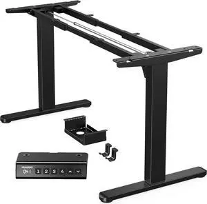 HUANUO Standing Desk Frame with 220lbs Powerful Brushless Motor, Double Crossbeam Structure, Thick Adjustable Desk Legs, for Max 35.4 x 86.6 Desktop, for Home Office, Black Frame Only