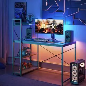 Bestier Computer Desk with Shelves - 47 Inch Small Space Home Office Desks with Bookshelf for Study Writing and Work - Plenty Leg Room and Easy Assemble
