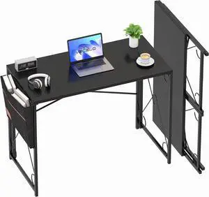 VECELO 39 Inch Folding Desk Simple Assembly, Writing Computer Desk for Home Office Study Office Foldable Table for Small Spaces,Classic Black