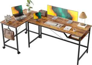 L Shaped Desk, Corner Computer Desk with Storage Shelves, Large Home Office Gaming Desk, Spacious Workstation for Gaming & Work, Rustic Brown (Rustic Brown)
