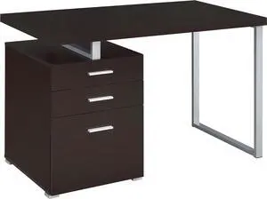 Coaster Home Furnishings Brennan Modern Contemporary Home Office 3-Drawer Writing Desk with Drawers Computer Desk Study Table File Cabinet Storage Silver Metal Frame Cappuccino Brown 800519
