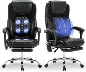 2-Pack Massage Office Chair with Heat and Footrest, Ergonomic Reclining Leather Executive Computer Desk Chair with Wheels, Big and Tall Adjustable Chair for Home Office and Gaming, 300 lbs Support
