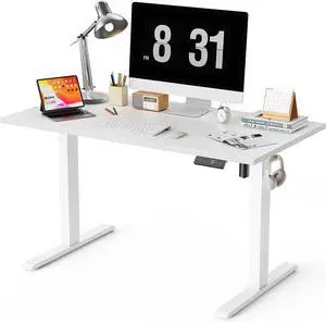 48x24 Inches Whole Piece Electric Standing Desk, Seamless One Piece Height Adjustable Sit to Stand up Desk for Home Office, Ergonomic Computer Workstation, White