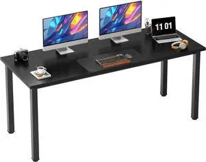 Need 63 Inch Large Computer Desk, Modern Simple Style Home Office Gaming Desk, Basic Writing Table for Study Student, Wooden Desktop and Metal Frame, Black