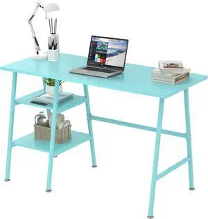 VECELO 43 Inch Computer Home Office Desk Modern Simple Writing Desk with Storage for Bedroom Simple Table Modern Student Study Desk,Water Proof, Walnut+Black Leg
