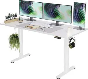 Claiks Electric Standing Desk, Adjustable Height Stand up Desk, 63x24 Inches Sit Stand Home Office Desk with Splice Board, White Frame/White Top