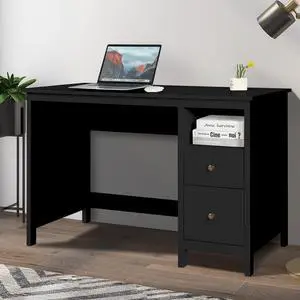 Vikiullf Writing Desk with Storage Cabinet - 47.2 Black Modern Wood Home Office Computer Desk with 2 File Drawers & Open Shelf Study Table for Teens