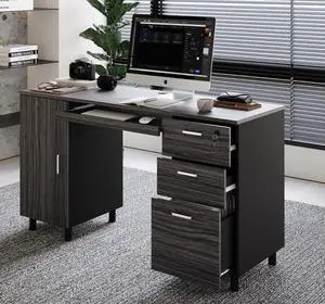 Modern Design Venice Computer Office Desk with 3 Locking Drawers and Storage Cabinet, 53 Inch Home and Office Executive, Black and Grey Desk with with Keyboard Tray by Crafts and Comfort