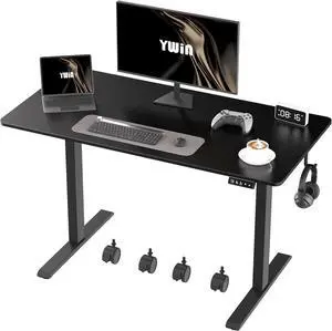 Ywin Electric Height Adjustable Standing Desk with Wheels, 55 x 24 inches, Ergonomic Stand Up Desk for Home Office
