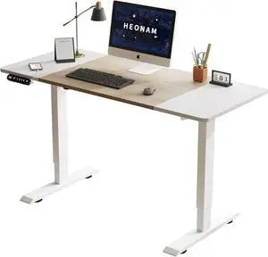 55 Inch Computer Desk with Power Outlets and USB Ports, Large Office Desk for Home Office, Modern Writing Table with Sturdy Frame